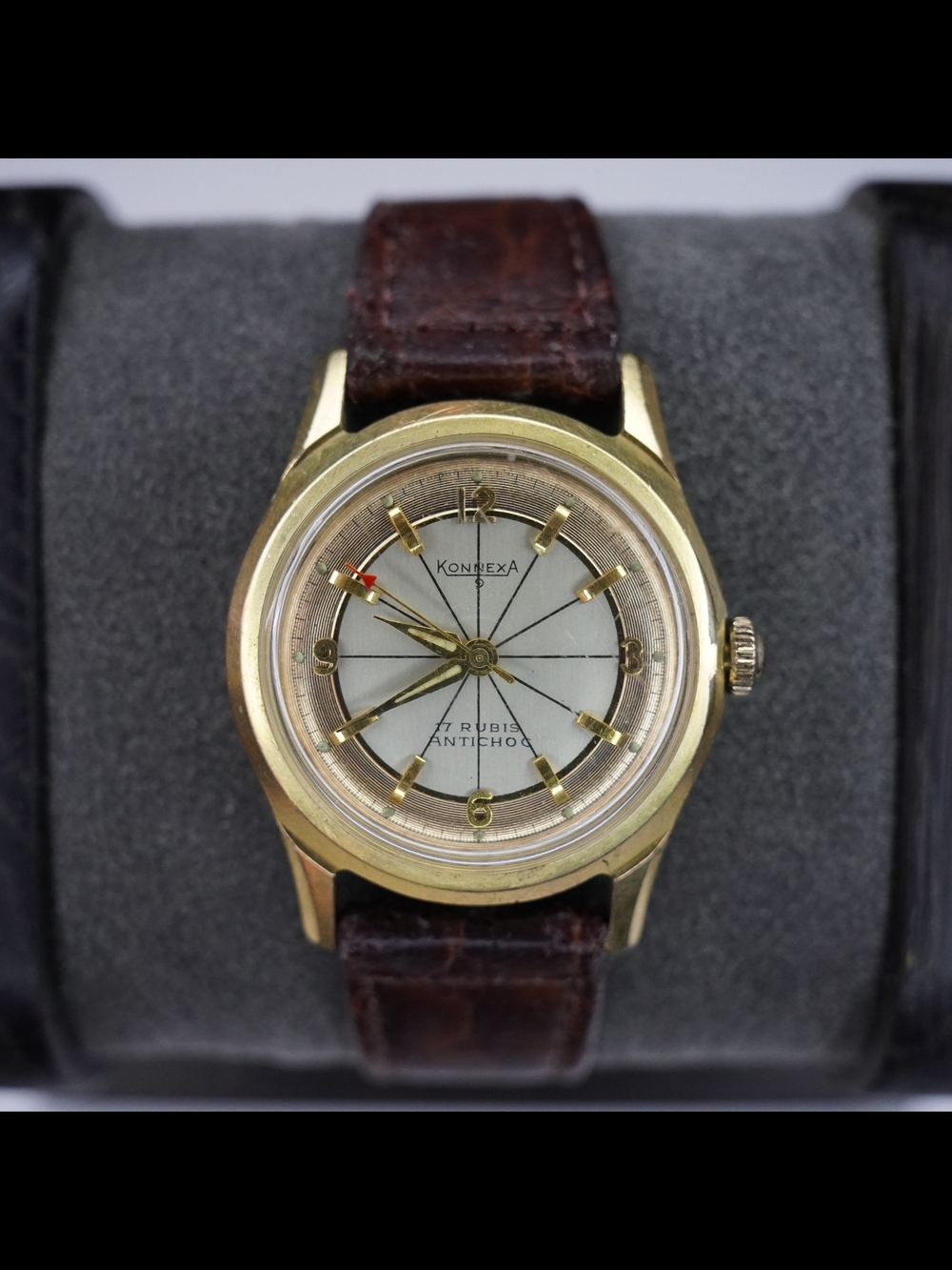 Vintage Konnexa 17 Rubis Antichoc Mechanical Men's Gold Plated Watch Runs